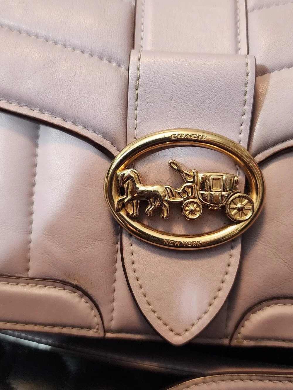 Coach Quilted Crossbody Bag in Light Pink with Gold Hardware